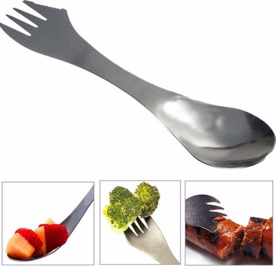 KELERINO. RVS Spork - Survival Outdoor Camping - Vork, Lepel & Mes van KELERINO