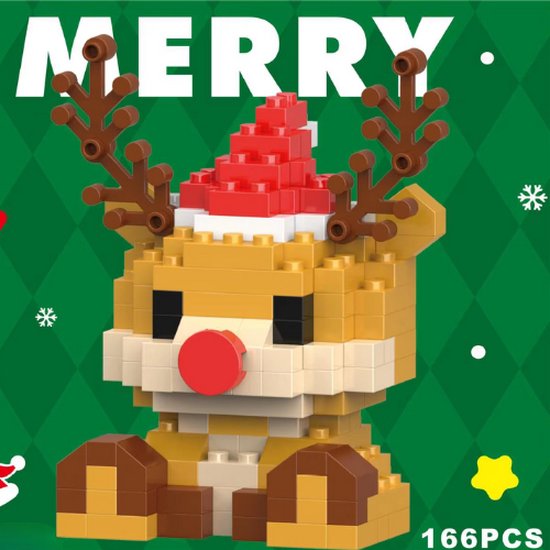 Kerst Mini Figuur Bouwblokjes | Maak Je Eigen Kerstfiguur - Rendier - 166 stukjes | Kerst Bouwblokken - Mini Bouwpakket - 3,6x6,6x6,3 cm van Toi-Toys