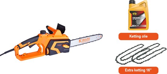 Kibani Kettingzaag Elektrisch – 1800W - Extra Ketting en Kettingolie - Zwaardlengte 40 cm - Zaagt tot Ø40.5 cm van Kibani