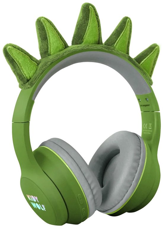 KIDYWOLF KIDYEARS Kinder Koptelefoon Dino - 85dB, Bluetooth & Jack, Opvouwbaar, Magnetische Oortjes, 4+