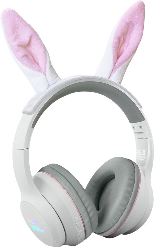 KIDYWOLF KIDYEARS Kinder Koptelefoon Konijn - 85dB, Bluetooth & Jack, Opvouwbaar, Magnetische Oortjes, 4+