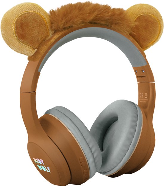 KIDYWOLF KIDYEARS Kinder Koptelefoon Leeuw - 85dB, Bluetooth & Jack, Opvouwbaar, Magnetische Oortjes, 4+