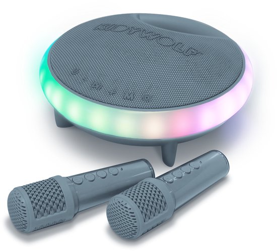 KIDYWOLF KIDYKARAOKE – Draagbare Karaoke Speaker met 2 Draadloze Microfoons, Lichteffecten en Bluetooth - Blauw - 5+