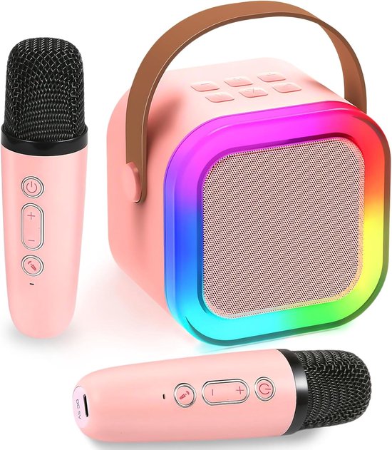 Kinder Karaoke Machine met 2 Microfoons, Draadloze Bluetooth Luidspreker met Stemverander Effecten & LED Lichten, Draagbare Bluetooth Luidspreker voor Kinderen Volwassenen