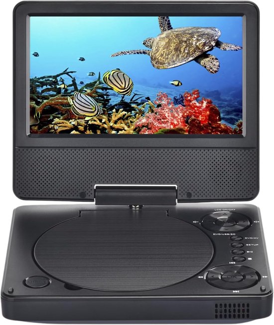 KIRA® Draagbare DVD Speler - Draagbare DVD Speler met Scherm - Draaibaar Scherm - Zwart - 19cm x 16cm x 4cm