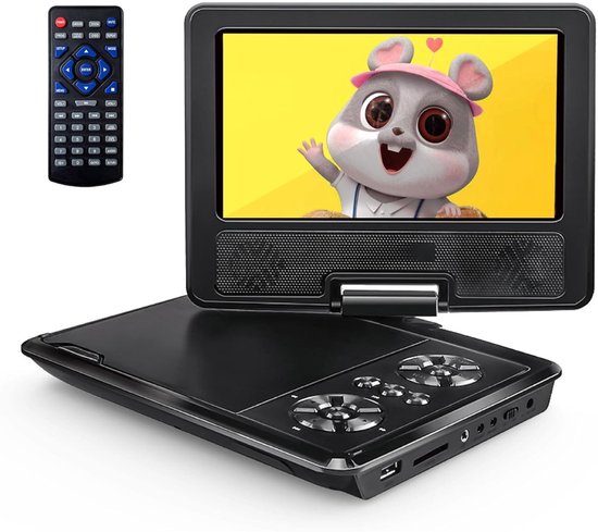 KIRA® Draagbare DVD Speler - Draagbare DVD Speler met Scherm - Draaibaar Scherm - Zwart - 21cm x 16cm x 5cm