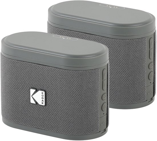 Kodak SoundBrix Bluetooth Speaker – Draadloze Muziek Box –5W RMS - 2pcs – Grijs van Merkloos