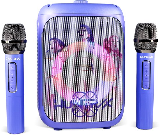 KPop Demon Hunters - Huntr/x - karaoke set voor kinderen - 2 draadloze microfoons en speaker - LED lichteffect - stemvervorming