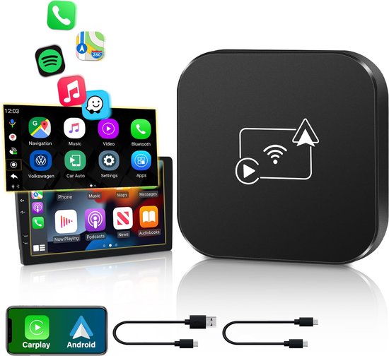 Kraftverdia™ - Carplay Dongle - Carplay Draadloos - geschikt voor Apple CarPlay & Android Auto - met 5GHz Wifi - Plug en Play - Snelle transmissie - Mini draadloze Carplay-adapter - Gemakkelijk te gebruiken van Kraftverdia™