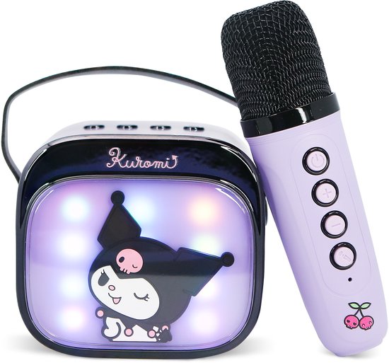 Kuromi - karaoke set voor kinderen - draadloze microfoon en speaker - met lichteffecten - stemvervorming