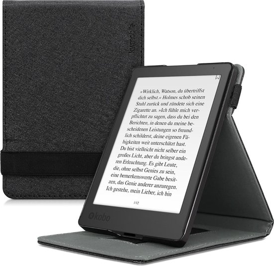 kwmobile e-reader hoesje geschikt voor Kobo Aura Edition 2 hoes - E reader flip case van kunstleer - Ereader cover met handgrip en stand - In zwart van kwmobile