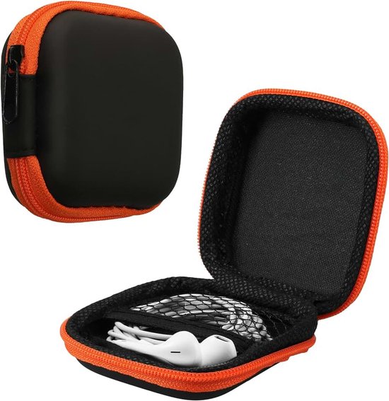 Kwmobile Hoes compatibel met hoofdtelefoon, harde beschermhoes met ritssluiting voor hoofdtelefoon, oranje/zwart