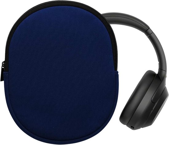 Kwmobile hoes compatibel met Sony WH-1000XM4 / WH-1000XM3 / Jabra Evolve 20-21,5 x 16 cm - Beschermhoes voor headset in donkerblauw - Van neopreen