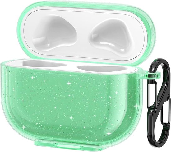Kwmobile hoesje voor oordopjes compatibel met Apple AirPods 3 case - Transparant TPU met glitter in groen/transparant