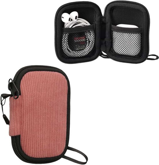 Kwmobile In-Ear Oordopjes Etui compatibel met in-ear Headphones Hoes – Cord Cover Case – 6 x 9 cm Afmetingen - donkerroze