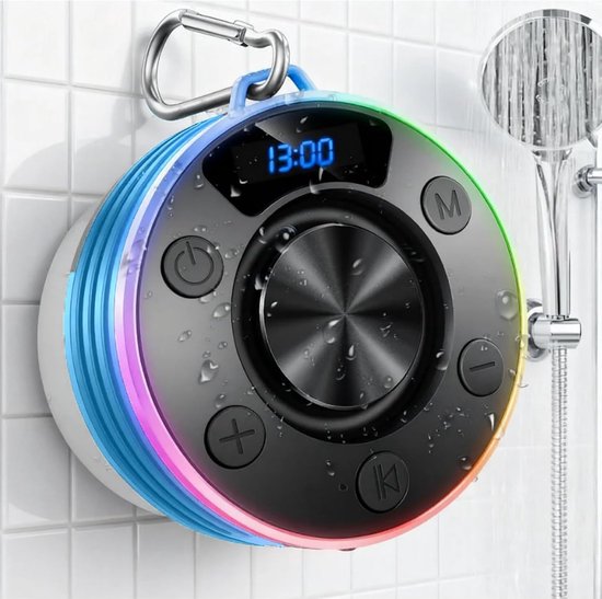 KZQ Draagbare Bluetooth douchespeaker met haak en zuignap - IPX7 waterdicht met digitaal tijddisplay - Kristalhelder geluid voor badkamer en outdoor - Blauw