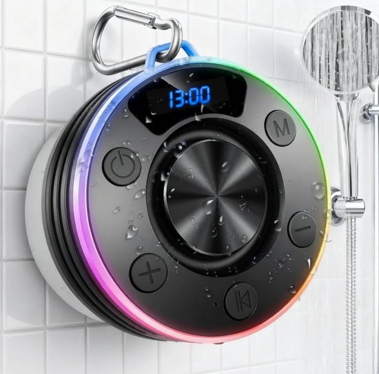 KZQ Draagbare Bluetooth douchespeaker met haak en zuignap - IPX7 waterdicht met digitaal tijddisplay - Kristalhelder geluid voor badkamer en outdoor - Zwart