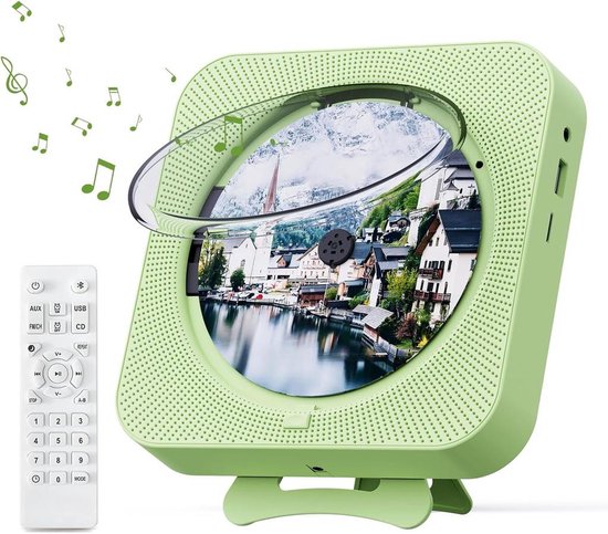 KZQ Draagbare cd speler - Bluetooth speler - Wandmontage - Oplaadbaar - Ingebouwde hifi-luidsprekers - Met afstandsbediening - LCD-scherm - Ondersteunt cd-/aux-/usb-ingang - Geschikt voor thuis en in de auto - Matcha groen