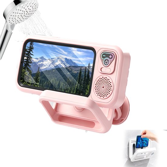 KZQ Waterdichte Bluetooth douchespeaker met telefoonhouder - Spatwaterdicht voor badkamer en touchscreen gebruik - Draadloze speaker voor muziek en bellen - Roze