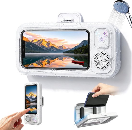 KZQ Waterdichte Bluetooth douchespeaker met telefoonhouder - Spatwaterdicht voor badkamer en touchscreen gebruik - Draadloze speaker voor muziek en bellen - Wit