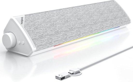 Led Soundbar - Computer Speaker - Muziek Luisteren - 5 Lichtstanden - 5W Dubbele Drivers - Wit