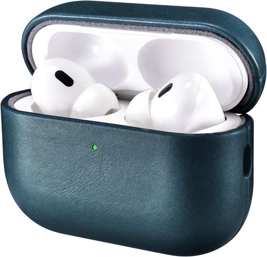 Leerhoesje voor AirPods Pro 3 2025, ICARER Premium Echte Leer Schokbestendige Beschermende Hoes voor Apple AirPods Pro 3 Oordopjes Opladerhoes (LED Zichtbaar) Ondersteunt Draadloze Oplader - Blauw