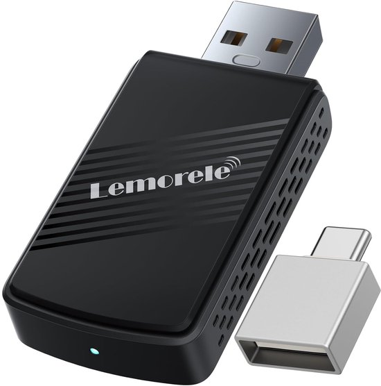Lemorele P90 - Wireless CarPlay & Android Auto Adapter - 2-in-1 - Bluetooth 5.3 + 5.8GHz WiFi - Plug & Play - Compact Design van Merkloos