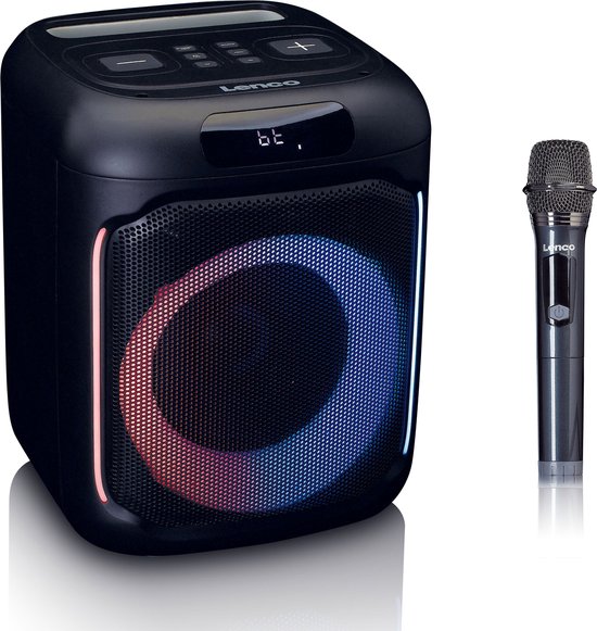 Lenco Bluetooth Speaker - Draadloze Party Speaker met Verlichting en Microfoon - PA-101BK - Zwart van Lenco