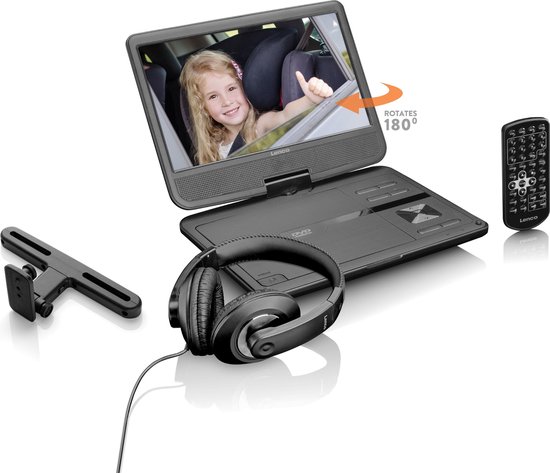Lenco DVP-1010BK - Portable 10" DVD-speler met USB-hoofdtelefoon-ophangbeugel van Lenco