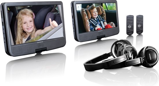 Lenco DVP-1046BK Draagbare DVD Speler - Twee 10" schermen - 2x Hoofdtelefoons en 2x Montagebeugels - Zwart
