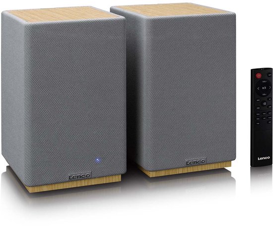 Lenco Hifi Speaker - Boekenplank speakers met Bluetooth - 80W - 2 stuks - Stereo set - SPB-241WDGY - Hout/Grijs van Lenco