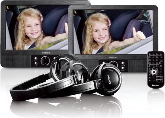 Lenco MES-415 - 9" dubbel scherm - Portable DVD-speler met hoofdtelefoon en brackets - Zwart van Lenco