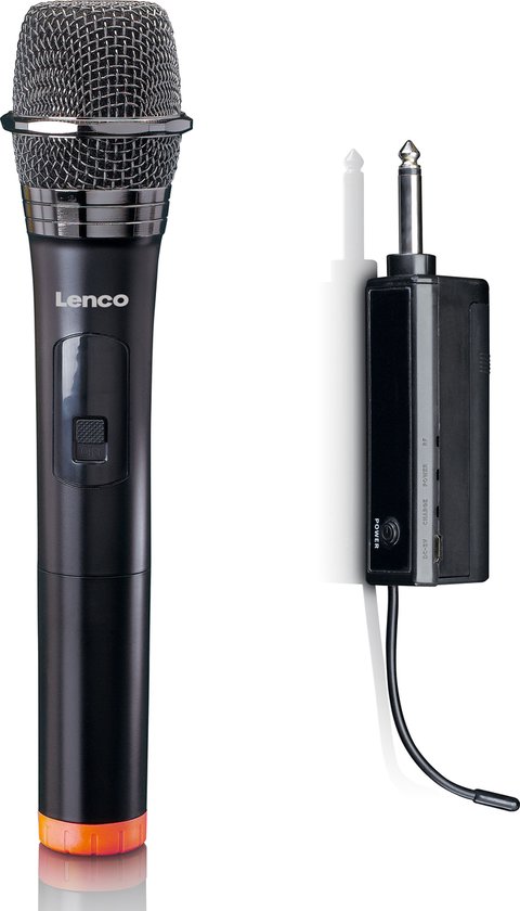 Lenco Microfoon Draadloos - Microfoon -MCW-011BK - Draadloze Microfoon met 6,3 mm ontvanger - Plug & Play - Zwart