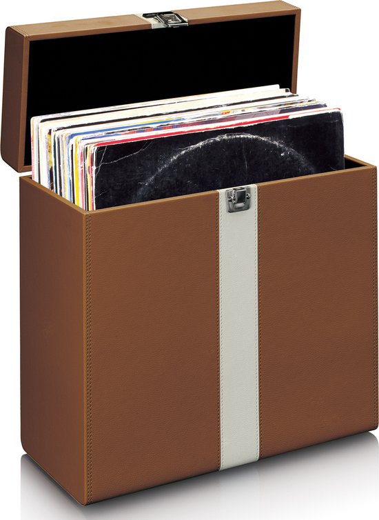 Lenco Platenkoffer - LP Opbergsysteem - Vinyl Houder voor ca. 30 platen - TTA-301BNWH - Bruin van Lenco