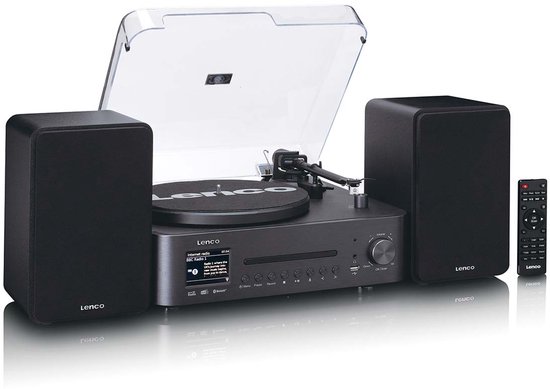 Lenco Platenspeler - MC-760BK HiFi-set met DAB+ FM en Internetradio – CD en Bluetooth - 2x 30W Speakers - Zwart