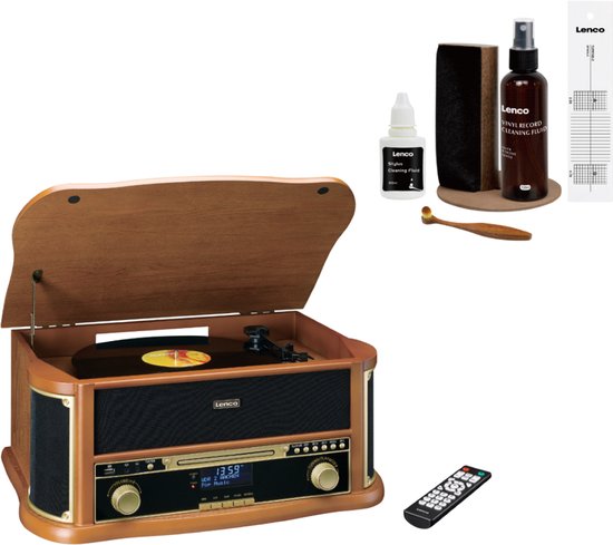 Lenco Retro Platenspeler Bundel - TCD-2571WD + TTA-6IN1 - Platenspeler met Bluetooth, DAB en Cassette - 6-delige LP Schoonmaakset