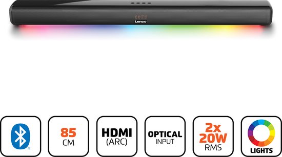 Lenco SB-042LEDBK - Soundbar met Bluetooth - 85cm - HDMI en LED verlichting - Zwart van Lenco