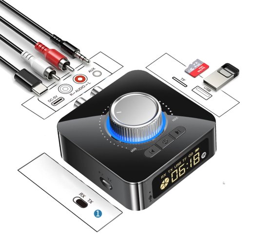 Levabe - Multi Connect Bluetooth Receiver & Transmitter - LCD scherm - Auto - TV - Bluetooth Transmitter - 2 in 1 Zender en Ontvanger - Audio Adapter - 3.5mm AUX/RCA/Optisch/Coax/usb/TF/SD van Levabe
