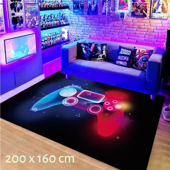 Levabe XXL Speel Tapijt - Kinderen - Gaming - Kruipmat - Vloermat - Gameroom - Vloerkleed - Speelkleed - Game kamer - Zacht - Controller Look - 200 x 160 CM van Levabe