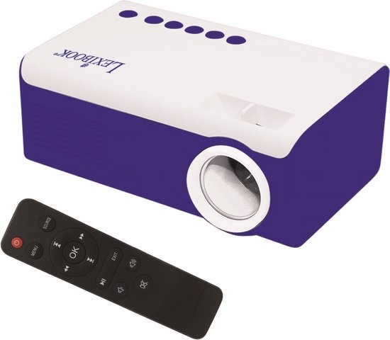 Lexibook Mini HD-videoprojector, thuisbioscoop, ingebouwde luidspreker, inclusief afstandsbediening, HDMI / USB / AV / Micro SD-connectiviteit, blauw / wit, PRJ150
