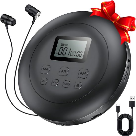 Lìon® CD Speler - Compact Disc Speler - Portable CD Walkman - Zwart - 22cm x 18cm x 5cm
