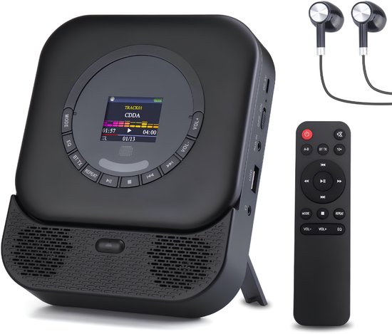 Lìon® CD Speler Draagbare - 6W - CD Speler - Draagbare Bluetooth CD Speler - Zwart - 15cm x 3cm x 15cm