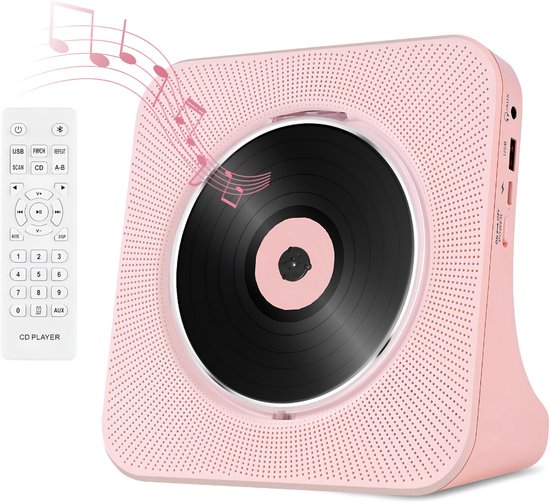 Lìon® CD Speler Draagbare - CD Speler - Draagbare Bluetooth CD Speler - Roze - 19cm x 7cm x 19cm