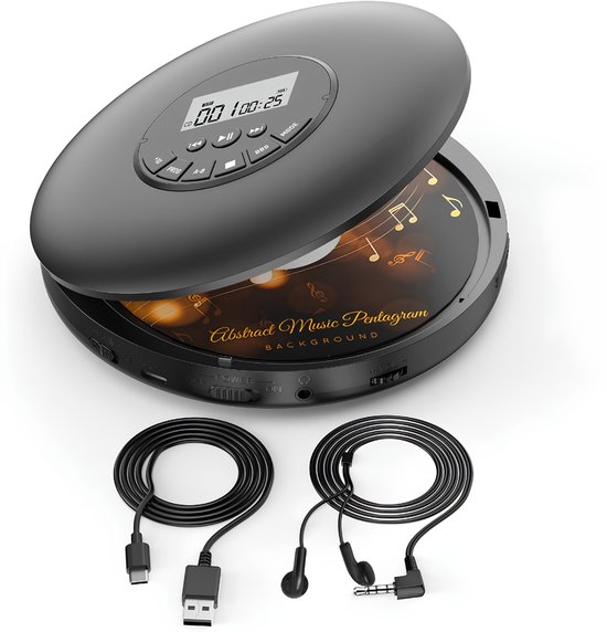 Lìon® CD Speler Draagbare - CD Speler - Draagbare Bluetooth CD Speler - Zwart - 15cm x 15cm x 3cm