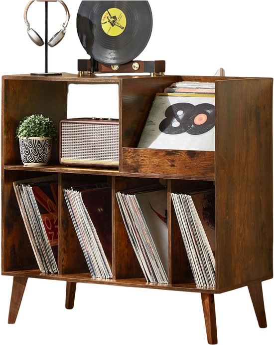 Lìon® Platenspeler Kast - Houder voor Vinylplaten - Platenkastje met Plank - Bruin - 40cm x 80cm x 83cm