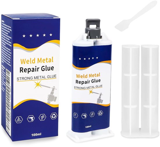 Liquid Metal Adhesive, Extra Strong, Heat Resistant Glue, 100 ml, 2K Glue, Metal Glue, Heat Resistant with Scraper, High Strength Metal Adhesive for Metal, Wood, Ceramics van Merkloos	