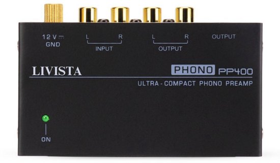 Livista premium platenvoorversterker - geschikt voor platenspelers - met RIAA-correctie - RCA audio-in- en uitgang - metalen behuizing - zwart