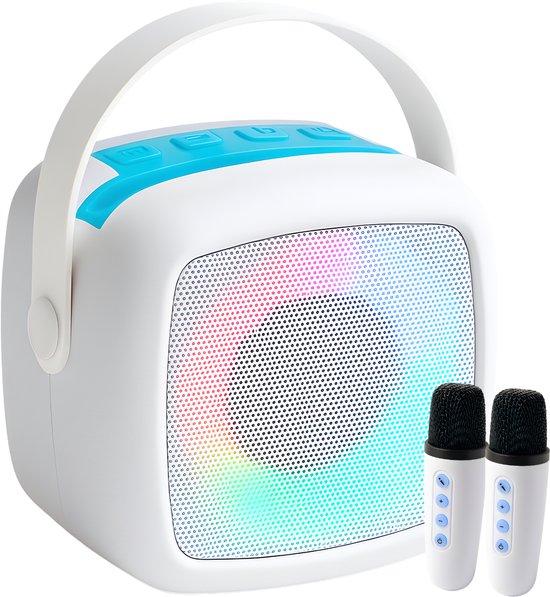 Lomera Karaoke Set Draadloos – Draadloze Microfoons – Bluetooth Speaker – RGB-Verlichting – Compacte Karaoke Set – Karaoke Set Mini – Bluetooth Speaker – AUX / USB – Stemvervorming Effecten – Feestelijke Sfeer – Draagbare Karaoke Speaker van Merkloos