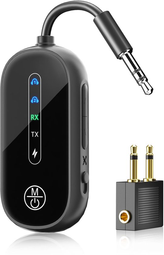 longziming-Bluetooth 5.3 2-in-1 Zender & Ontvanger met LCD-scherm – Bluetooth Receiver – Bluetooth Transmitter – Bluetooth Adapter – Automatische modusdetectie – HD-microfoon voor handsfree bellen – Tot 8u batterijduur – Plug-and-play voor auto