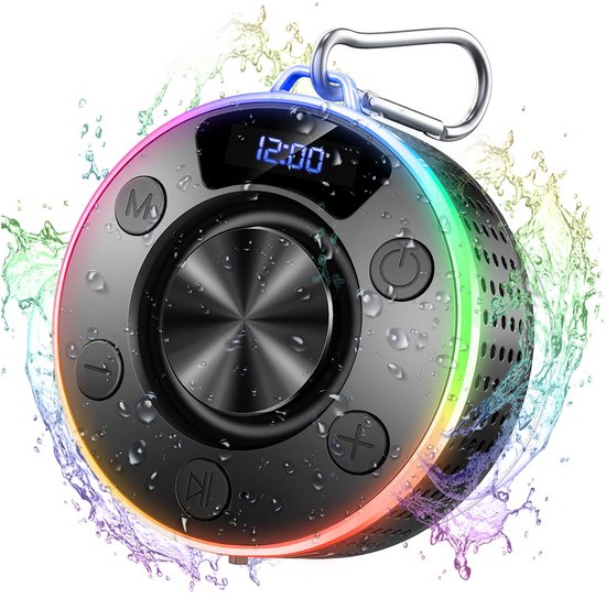 longziming-Bluetooth Speaker - Douche Speaker - Draagbare Speaker - 1 stuk - IPX7 waterdicht - 10u speeltijd - 5W - RGB-verlichting met 7 kleuren - Bluetooth 5.3 - 15m bereik - Met zuignap en klittenband - Voor douche, outdoor, fietsen en reizen van Merkloos
